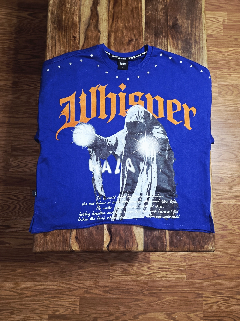 Switch Men's Blue Short-Sleeve "Whisper" Metal Studded Tee. Size Large